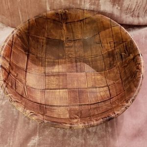 Vintage 1970s Retro Woven Parquet Wood Serving Bowl